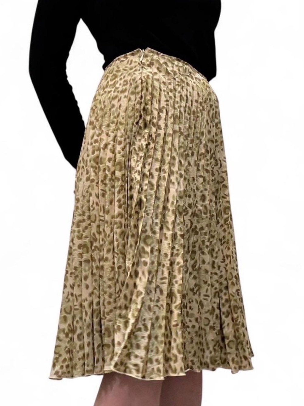 Sharon Young Pleated Midi Skirt in Beige Leopard Print
